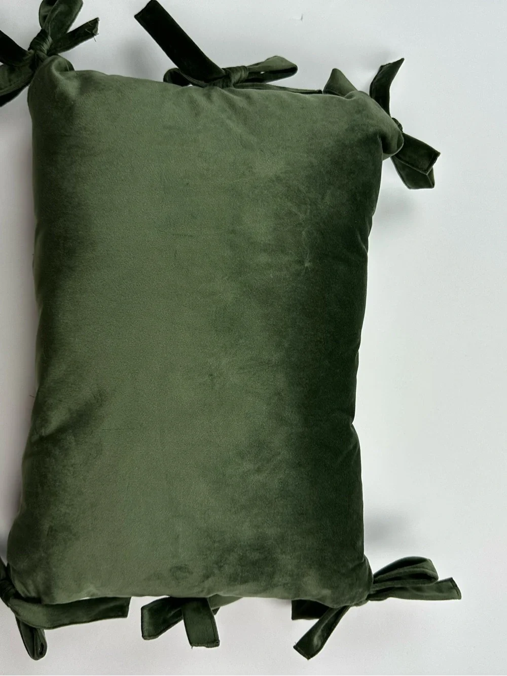Green Velvet Bow Accent Pillow Size 14 x 20 Inches
